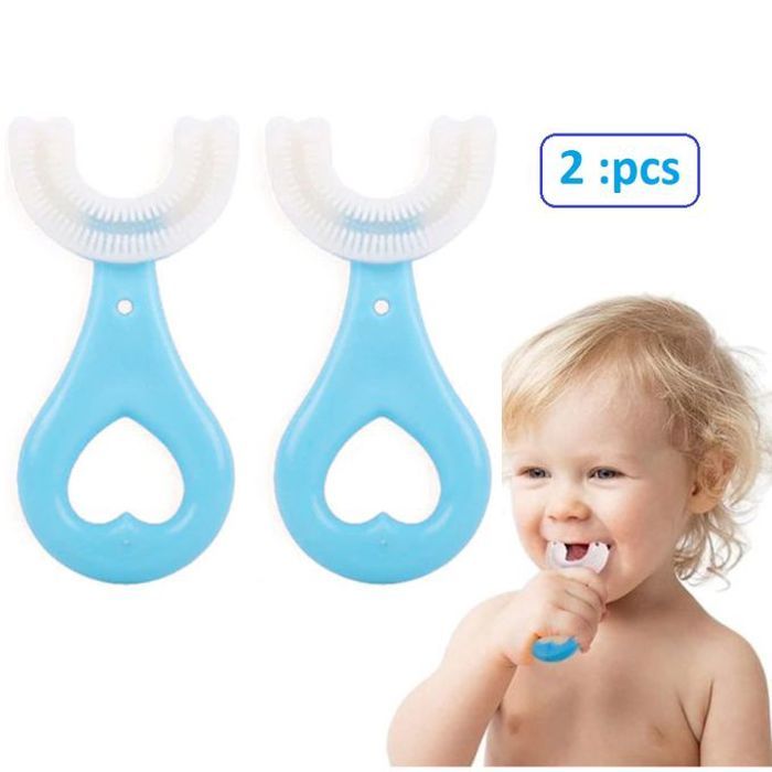 2 brosses à dents pour enfants en forme de u ,bleuu