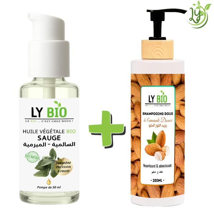 LYBIO PACK HUILE SAUGE 50ML - POMPE + SHAMPOOING AMANDE DOUCE 200ML - NOURRISSANT & ADOUCISSANT