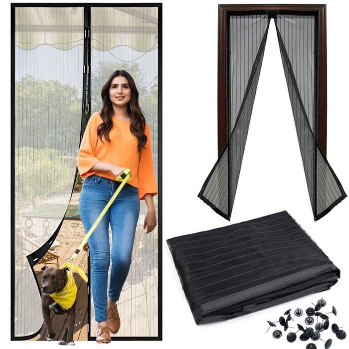 Rideau Moustiquaire - Magnetic -  200x100cm - PVC - Noir - Fermeture automatique