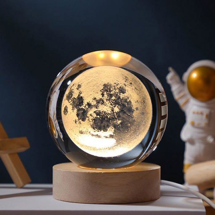 veilleuse 3D en forme de boule de cristal sculptée - Boule de cristal - Décoration du système - Planètes - Boule de verre galactique