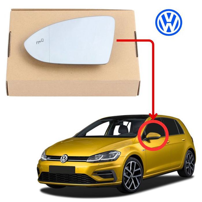Verre Rétroviseur Gauche Avec Détecteur Angle-Mort Pour Volkswagen Golf VII 7