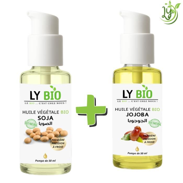 Pack d'huiles - LYBIO - Huile de soja 50ml - Huile de jojoba 50ml - Nourrissant - Hydratant