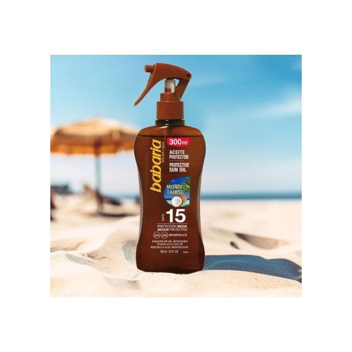 BABARIA Huile de bronzage protectrice au mono de Tahiti SPF 15, 300 ml