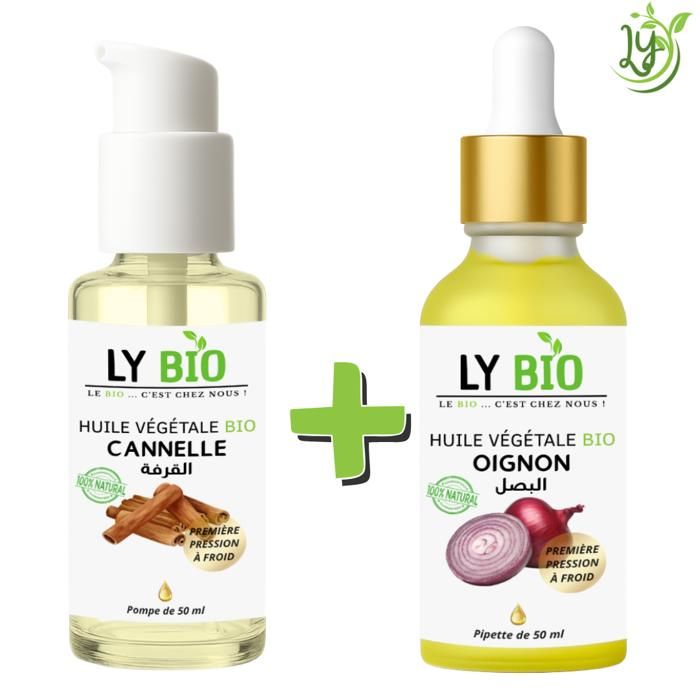 Pack d'huiles végétales - LYBIO - Huile de cannelle et d'oignon - 50ml - Soin cheveux - Mixte