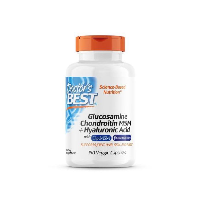 Doctor's BEST Glucosamine chondroïtine MSM + acide hyaluronique avec optiMSM, bioCell Collagen, 150 capsules végétariennes