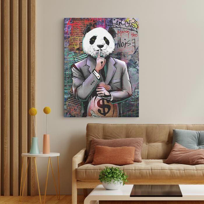 Tableau décoratif - LATMANIDECO - Panda Boss - 50x70cm - Toile haute définition - Bois massif