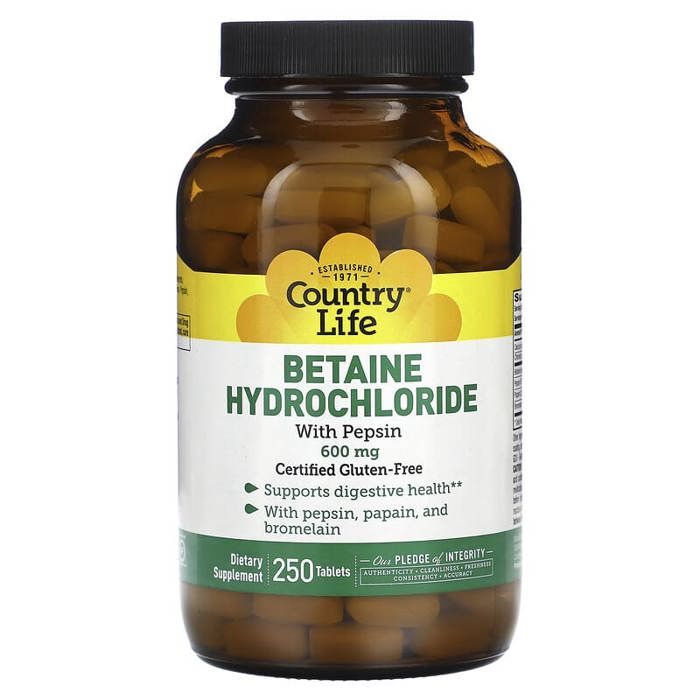 Chlorhydrate de betaïne avec pepsine 600 mg. - 250 Tablettes