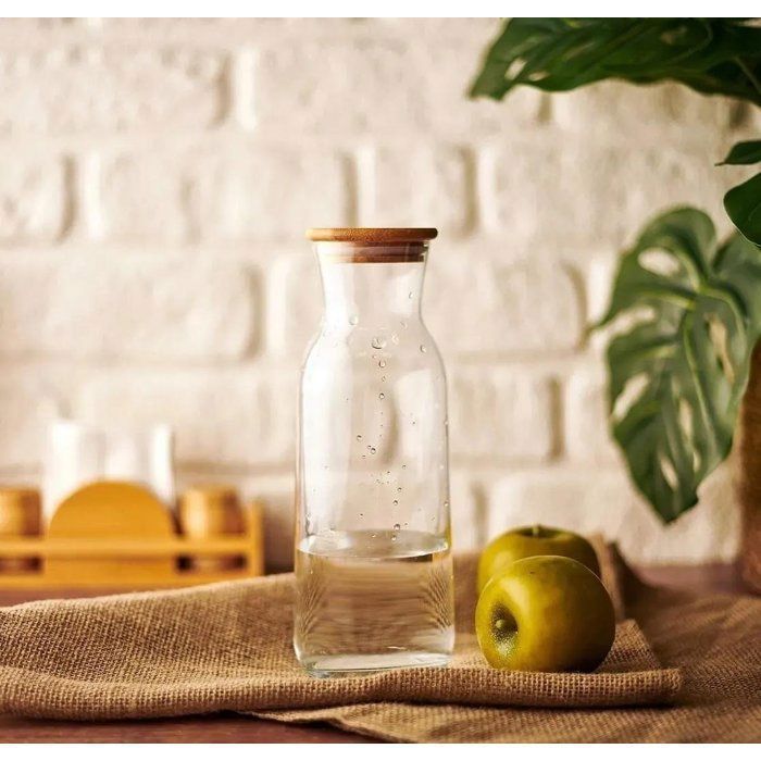 Carafe d'eau + bouchon en LIEGE  , Pot de stockage en verre, bouteille de jus 1L