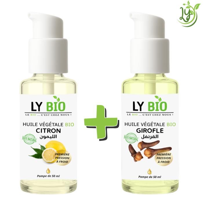 Pack Huile - LYBIO - Citron 50ml - Girofle 50ml - Antiseptique - Tonifiant - Réparateur
