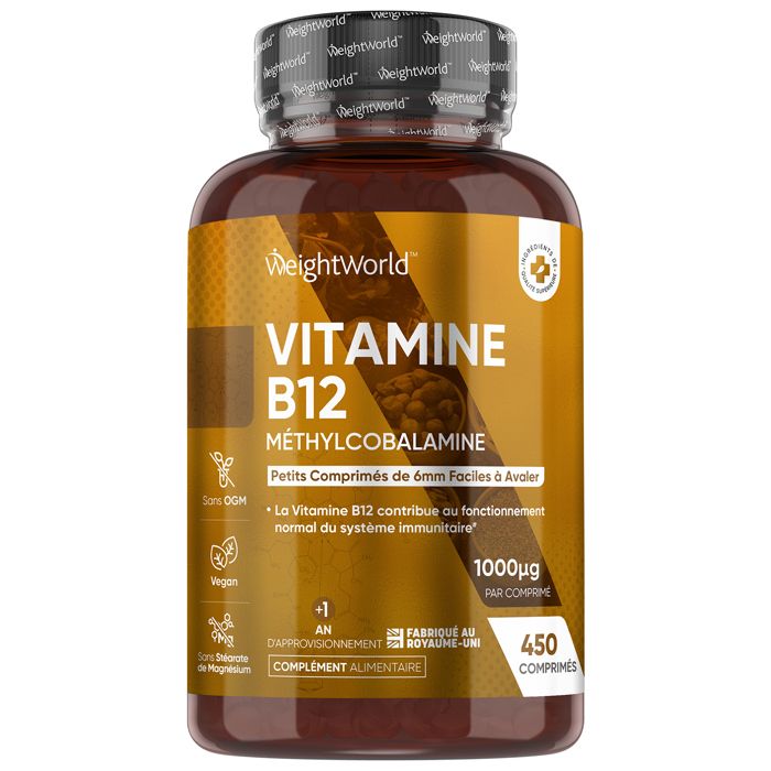 Vitamine B12 Vegan 1000mcg - 450 Comprimés B12 Méthylcobalamine Pure & Biodisponible - Vitamine Adulte d'Origine Naturelle