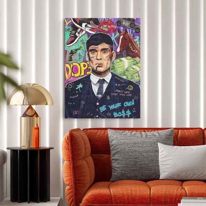 Tableau décoratif - LATMANIDECO - Tommy Shelby - 50x70cm - Toile haute définition - Bois massif