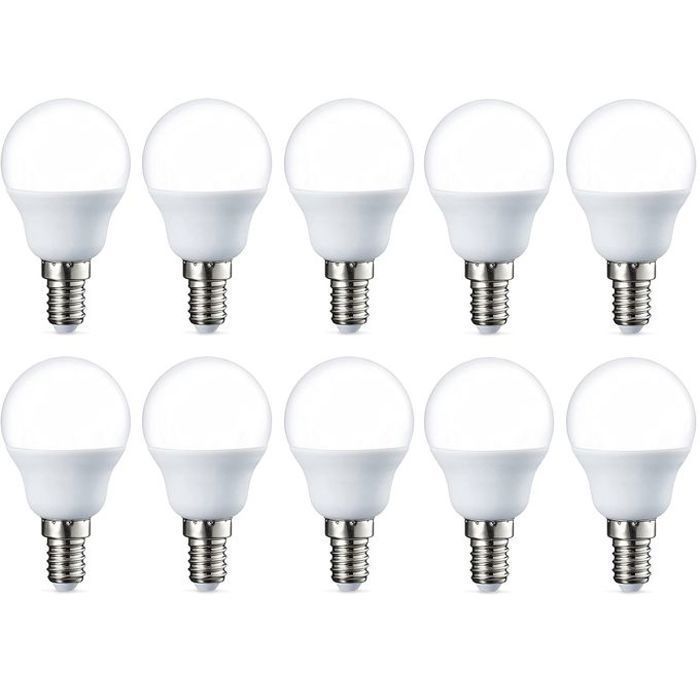 Lot 10 Lampes Led Sphérique 9W, culot E14, Lumière Blanche.