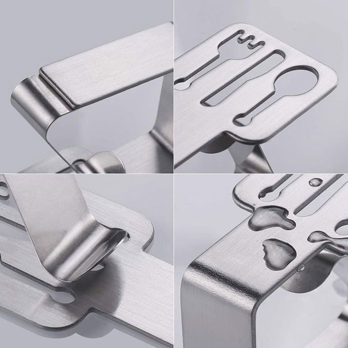 Pince à Nappe - 4 Pièces - Gris - Plastique - Acier Inoxydable - Lavable