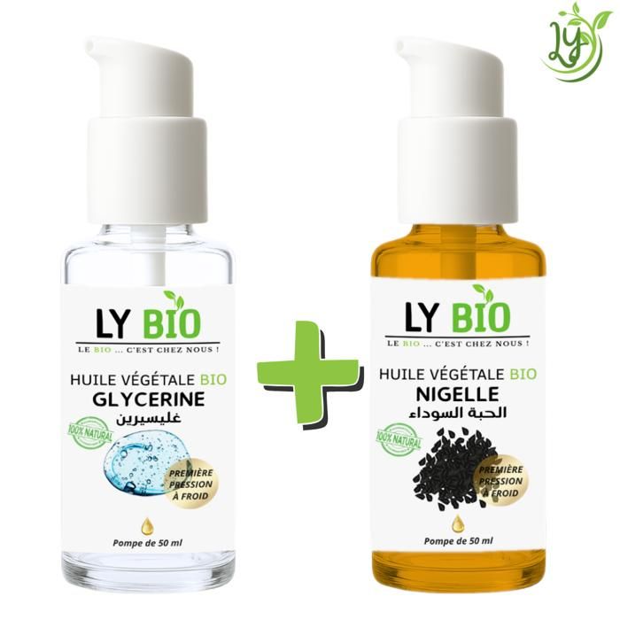 Pack - LYBIO - HUILE GLYCERINE 50ml - HUILE NIGELLE 50ml - Hydratant - Réparateur - Mixte