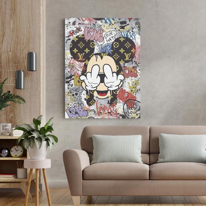 Tableau décoratif - LATMANIDECO - Mickey Mouse X Louis Vuitton - 50x70cm - Toile haute définition - Bois massif