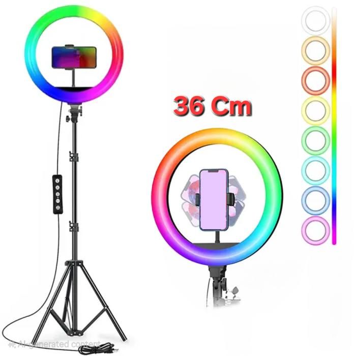 Ring Light RGB 36 cm led avec support 2.1 m pour YouTube / Tiktok