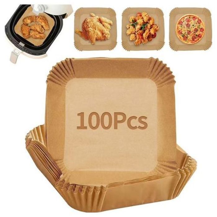 Lot de 100 Pieces Papier Cuisson Pour Air Fryer Prédécoupé en Forme Carrée-