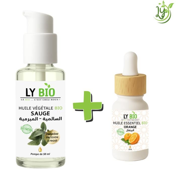 LYBIO PACK HUILE SAUGE 50ML - POMPE + HUILE ESSENTIEL ORANGE 10ML