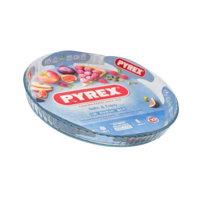 Plat à four rond - Pyrex - 30 cm - Verre borosilicate - Résistant - Compatible lave-vaisselle