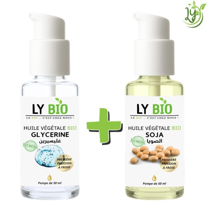 Pack de soins - LYBIO - HUILE GLYCERINE 50ml - HUILE SOJA 50ml - Nourrissant - Hydratant - Apaisant