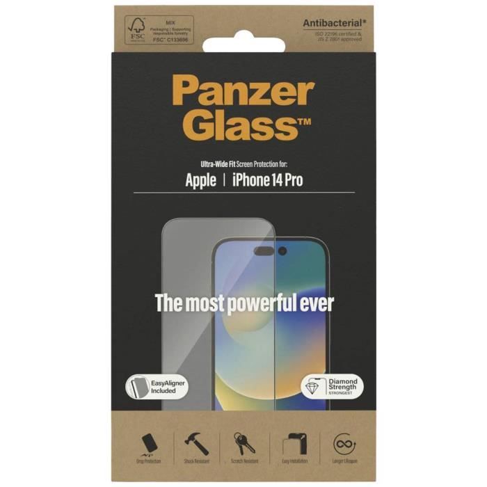 Verre de protection d'écran iPhone 14 Pro - PANZER GLASS - Blanc - Résistant aux rayures - 1 pc(s)