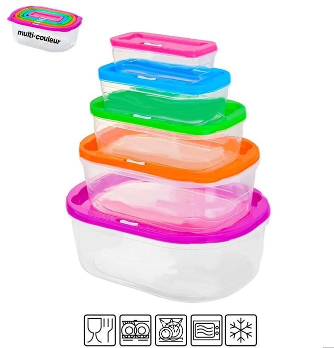 5 BOITE DE CONSERVATION HERMETIQUES Plastique Alimentaire MICRO-ONDES 4L + 2.30L + 1.25L + 60CL + 25CL rangement pour réfrigérateur