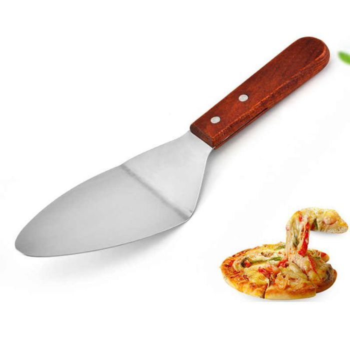 Pelle à pizza ou à tarte - Spatule en métal d'acier inoxydable - Manche en bois - Grattoir durable