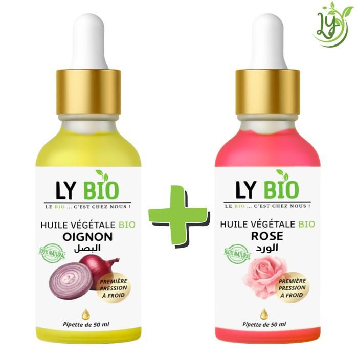 Pack Huile - LYBIO - Oignon 50ml - Rose 50ml - Pipette - Hydratant