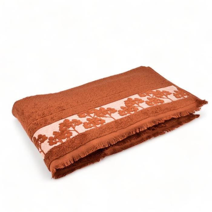 DRAP BAIN JACQUARD 100X150 BRIQUE FLORALIA