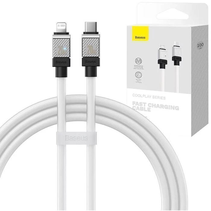 Câble de charge rapide - BASEUS - Coolplay Series - USB-C vers Lightning - 1 m - 20 W - Blanc