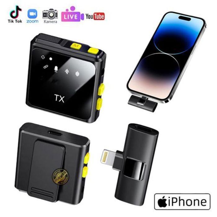 Microphone Lavalier sans fil - Haute Performance - 2.4G - Réduction de bruit - Compatible iPhone - Ultra léger