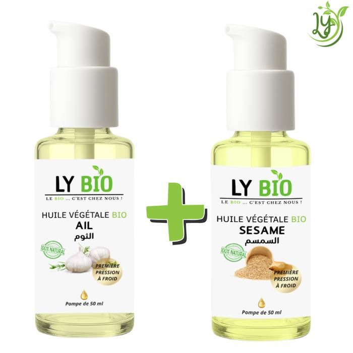 Pack d'huiles végétales - LYBIO - Huile d'ail 50ml - Huile de sésame 50ml - Nourrissant - Mixte