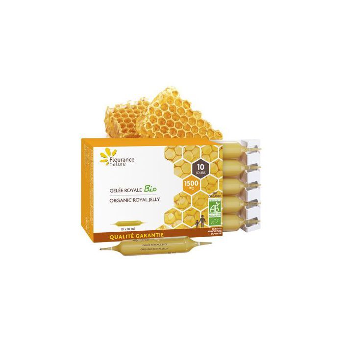 Fleurance nature Gelée royale 1500 mg - Produit Bio - 10 ampoules - Made in France
