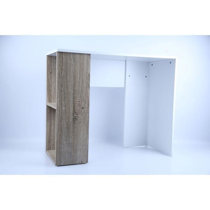 Bureau de Travail - GENERIC - Modèle 3077 - Blanc mat et chêne clair - 15 mm - Rangements intégrés