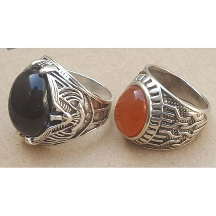 2 pcs anneaux pour hommes pierre Antique