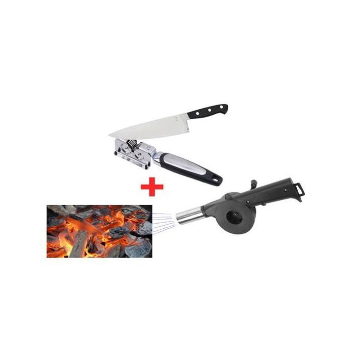 Kit manuel de ventilateur de barbecue, aiguiseur de couteaux et souffleur de charbon