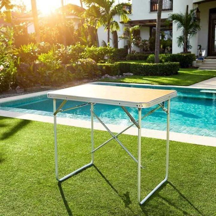 Table de camping - AYA HOME - Pliable - Acier - 70x60x80 cm - Marron
