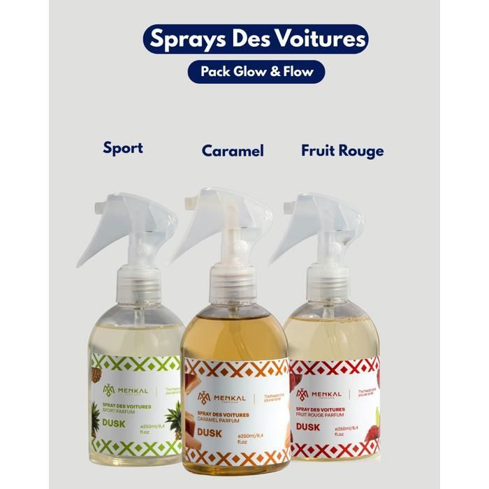 Spray-Pack de 3 Sprays Voiture Glow Flow Arôme – 250 ml chacun
