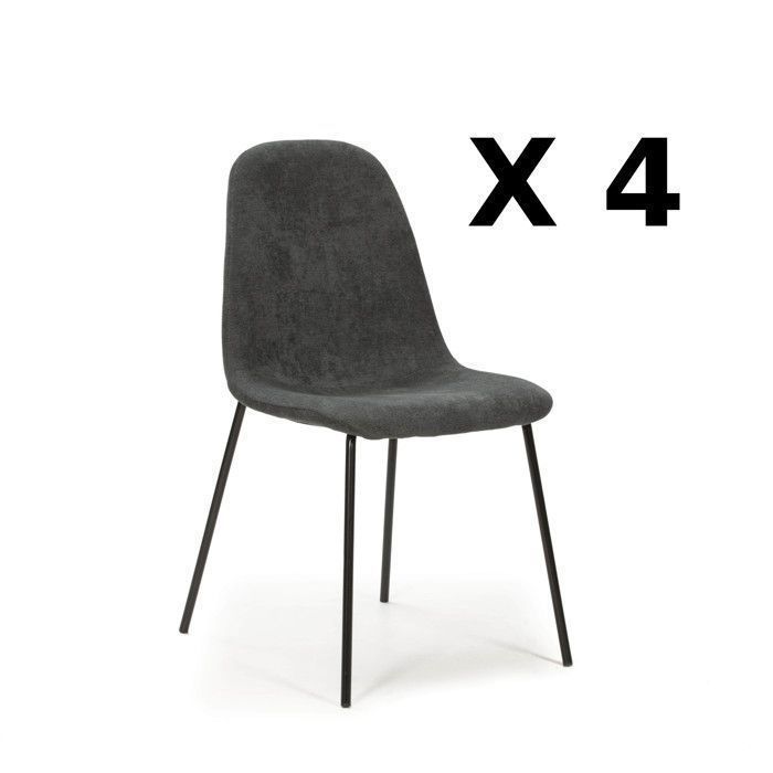 Chaises - RENNE - Lot de 4 - Gris - Tissu - Design Contemporain