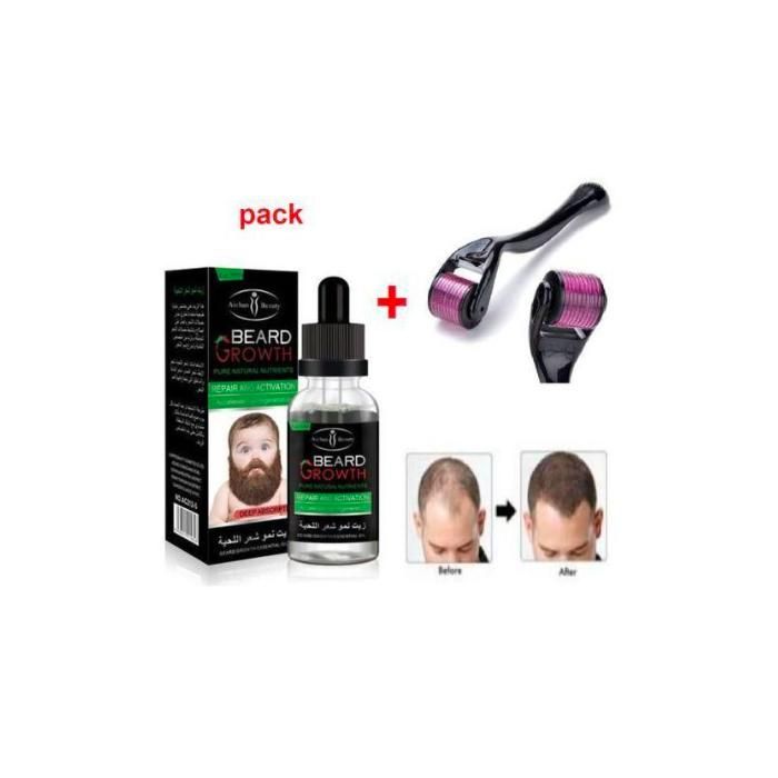 Pack Croissance Barbe : Huile à Barbe + Rouleau Microneedling