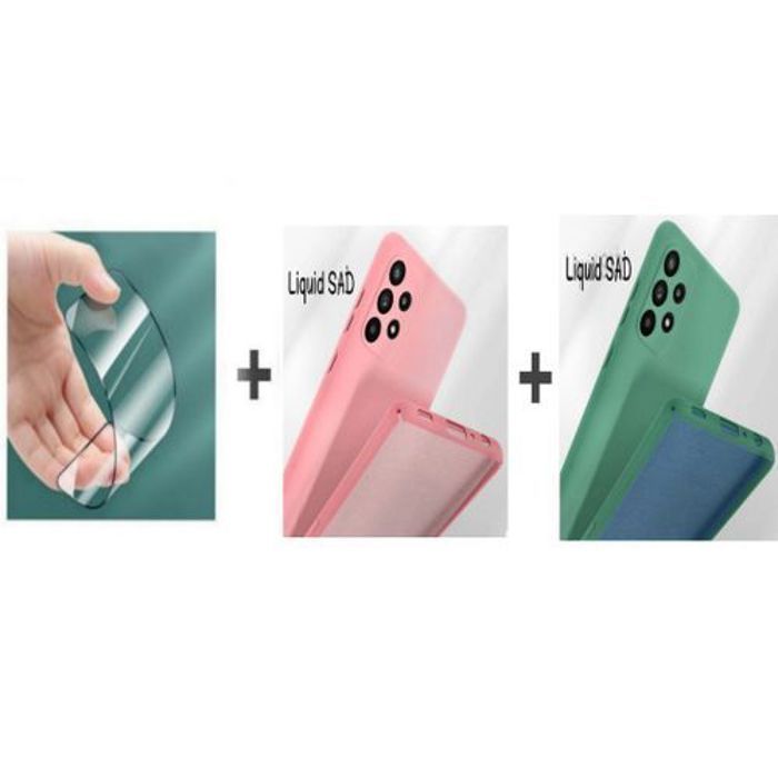 Coque et protection d'écran - GÉNÉRIQUE - Samsung A52S - Silicone Souple - Rose et Vert Foncé - Élégante