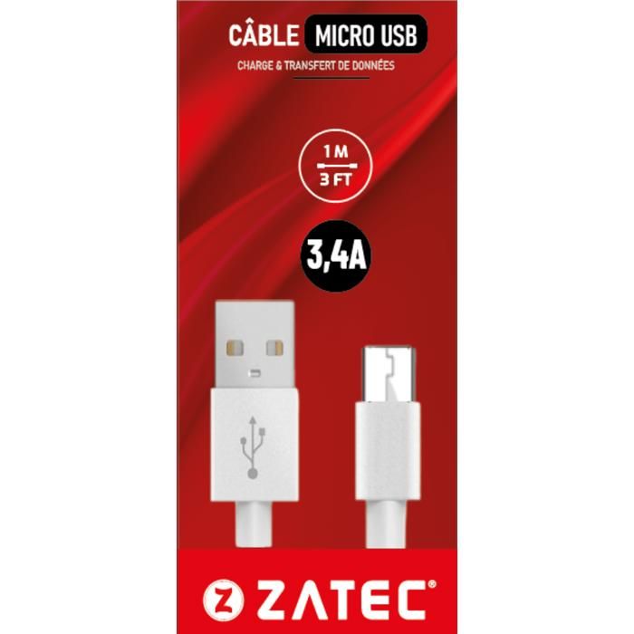 CABLE BLANC MICRO USB 1M ZATEC