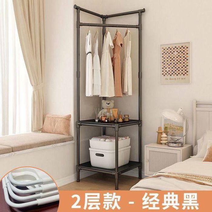 Porte-manteau d'angle 2 couches, Organisateur de placard à vêtements avec étagère à chaussures