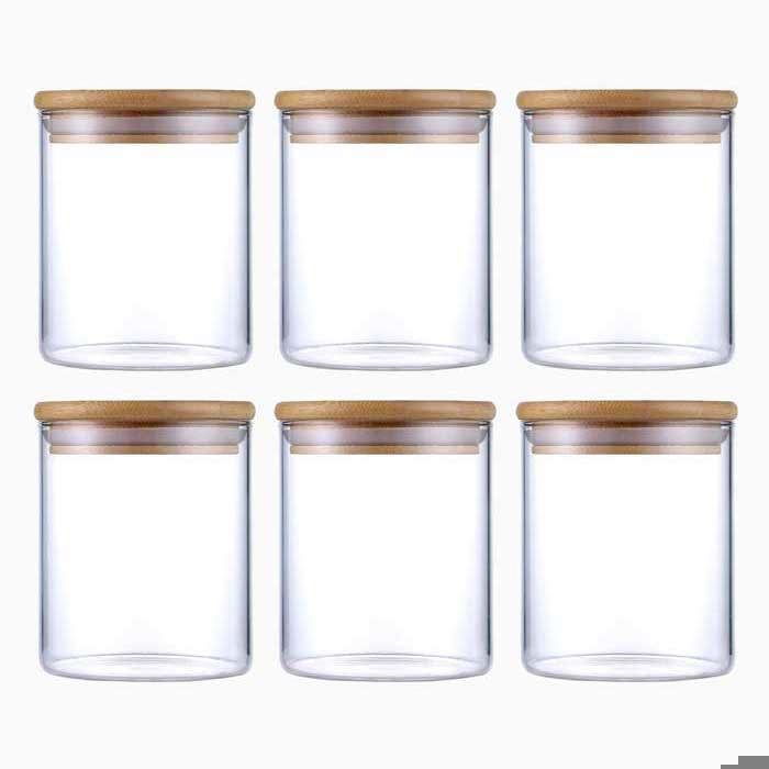Ensemble de 6 bocaux en verre avec couvercle hermétique en bois de bambou 400ml