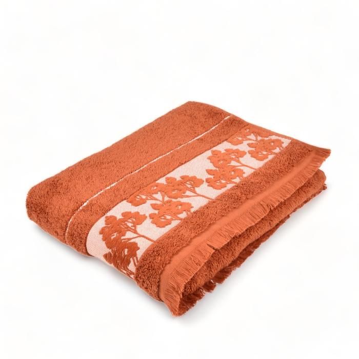 DRAP DOUCHE JACQUARD 70X140 BRIQUE FLORALIA