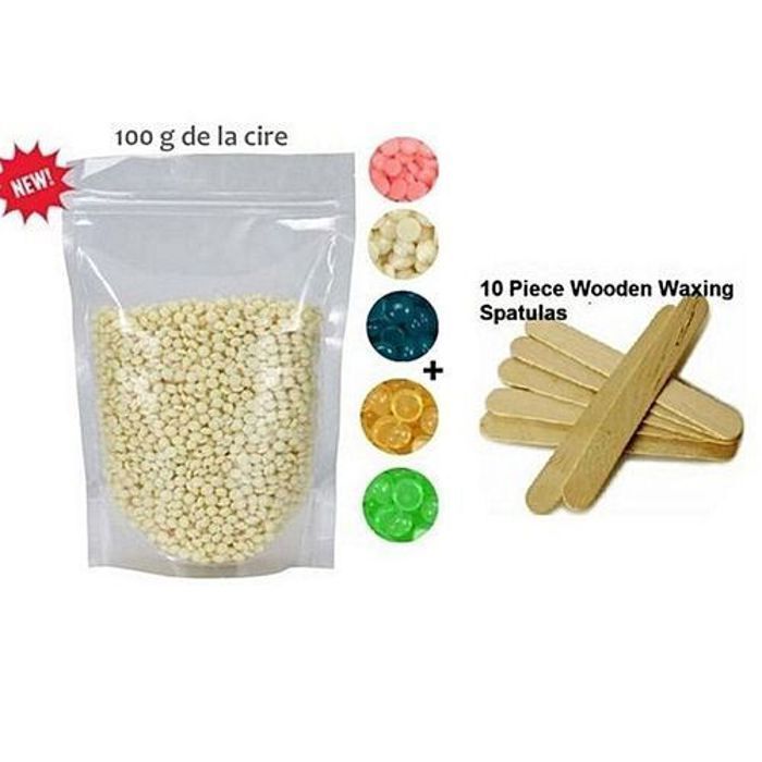 Cire de film chaud en granules pour l'épilation - 100g + 10 spatules en bois