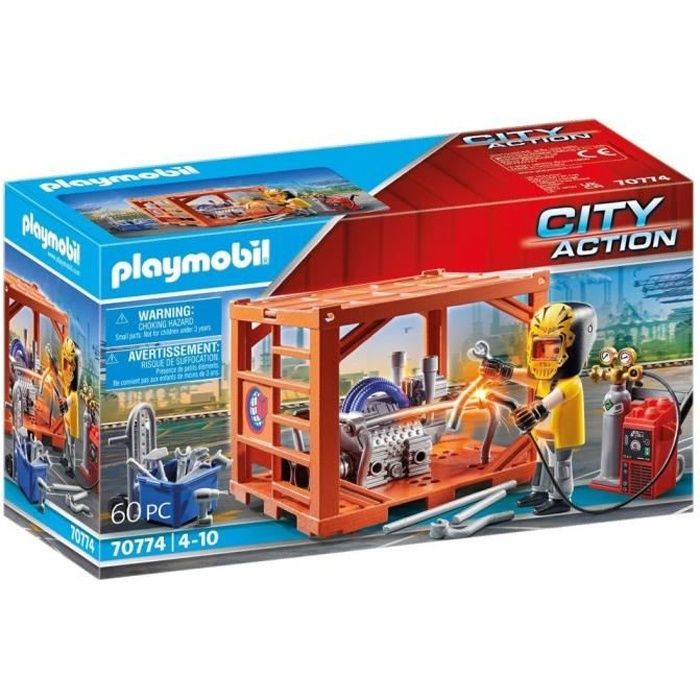 PLAYMOBIL - 70774 - Ouvrier et conteneur - Multicolore - Adulte - Matériaux mixtes