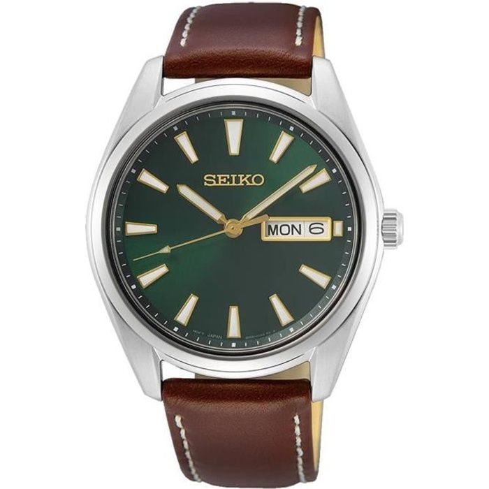 Klocka - SEIKO - Klassisk - Grön urtavla - Brunt läderarmband - 40.2 mm