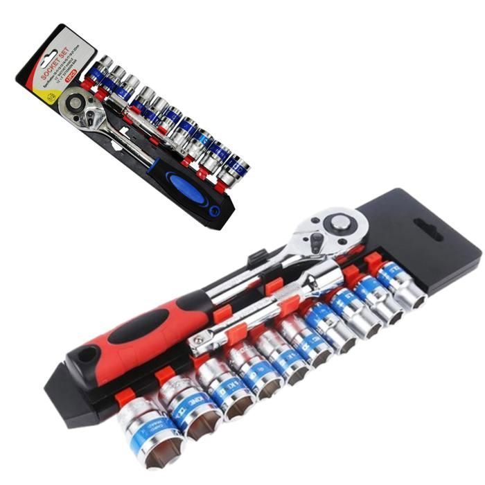 Jeu de clés à douilles, grande roue à cliquet, clés molette outils de réparation (Couleur aléatoire)
