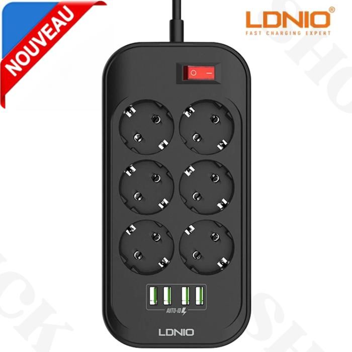 Multiprise Ldnio SE6403 avec 6 prises + 4 USB 2500 W - Noir